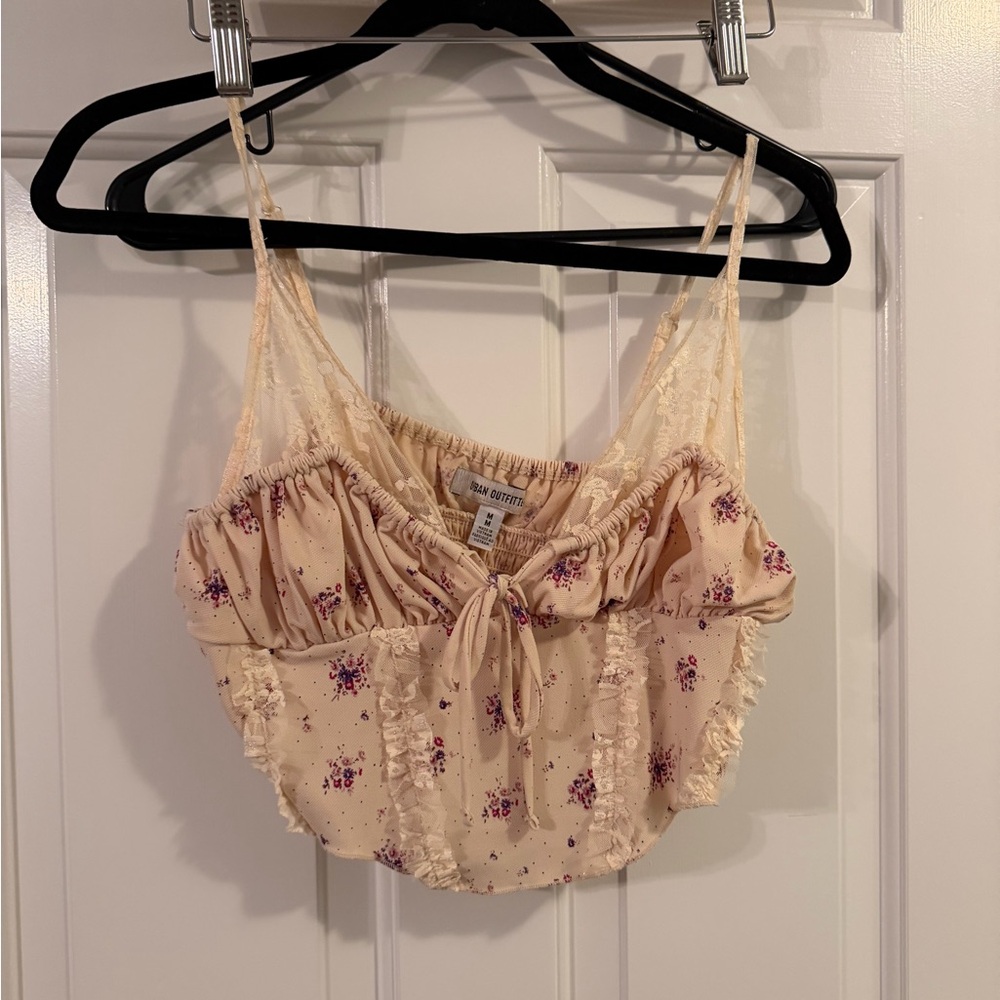 Urban Outfitters Cream and Purple Floral Crop Top